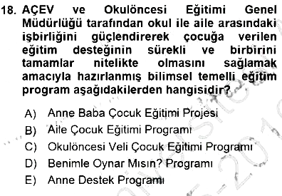 Okulöncesi Eğitime Giriş 2015-2016 Dönem Sonu Sınavı - 18. soru