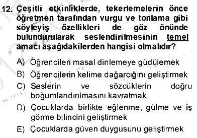 Okulöncesinde Çocuk Edebiyatı 2012-2013 Dönem Sonu Sınavı - 12. soru