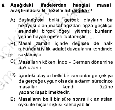 Okulöncesinde Çocuk Edebiyatı 2013-2014 Dönem Sonu Sınavı - 6. soru