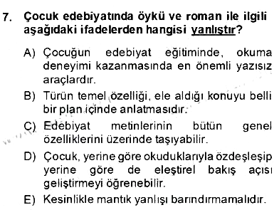 Okulöncesinde Çocuk Edebiyatı 2013-2014 Dönem Sonu Sınavı - 7. soru