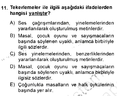 Okulöncesinde Çocuk Edebiyatı 2013-2014 Dönem Sonu Sınavı - 11. soru