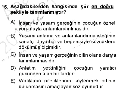 Okulöncesinde Çocuk Edebiyatı 2013-2014 Dönem Sonu Sınavı - 16. soru