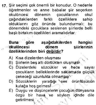 Okulöncesinde Çocuk Edebiyatı 2013-2014 Dönem Sonu Sınavı - 17. soru