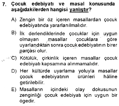 Okulöncesinde Çocuk Edebiyatı 2014-2015 Dönem Sonu Sınavı - 7. soru