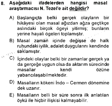 Okulöncesinde Çocuk Edebiyatı 2014-2015 Dönem Sonu Sınavı - 8. soru