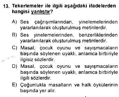 Okulöncesinde Çocuk Edebiyatı 2014-2015 Dönem Sonu Sınavı - 13. soru