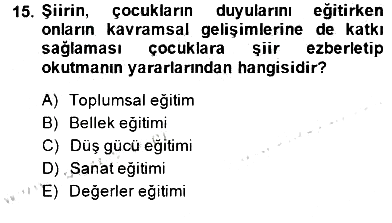 Okulöncesinde Çocuk Edebiyatı 2014-2015 Dönem Sonu Sınavı - 15. soru