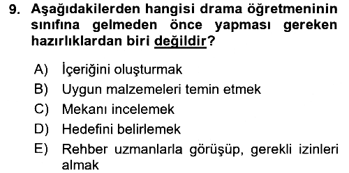 Okulöncesinde Drama 2016-2017 3 Ders Sınavı - 9. soru