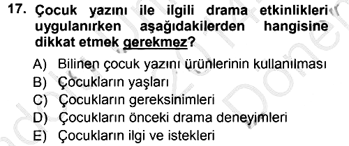 Okulöncesinde Drama 2014-2015 Dönem Sonu Sınavı - 17. soru