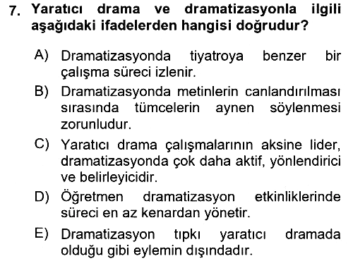 Okulöncesinde Drama 2015-2016 Dönem Sonu Sınavı - 7. soru