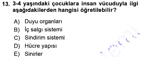 Okulöncesinde Fen Eğitimi 2015-2016 Dönem Sonu Sınavı - 13. soru