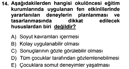Okulöncesinde Fen Eğitimi 2013-2014 Tek Ders Sınavı - 14. soru