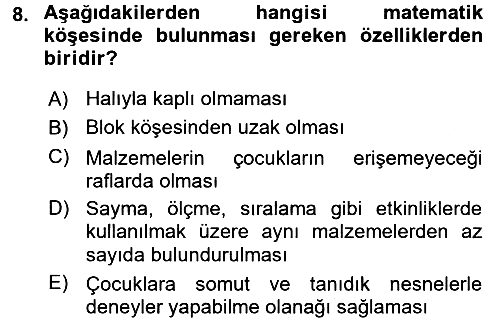 Okulöncesinde Matematik Eğitimi 2016-2017 3 Ders Sınavı - 8. soru