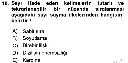 Okulöncesinde Matematik Eğitimi 2016-2017 3 Ders Sınavı - 10. soru