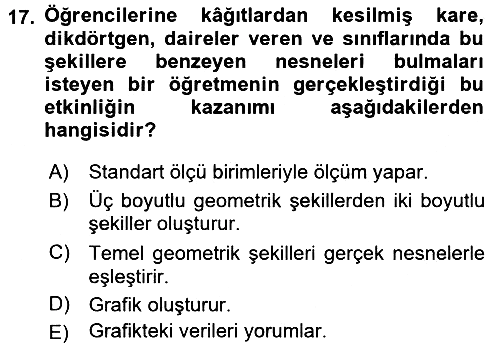 Okulöncesinde Matematik Eğitimi 2016-2017 3 Ders Sınavı - 17. soru