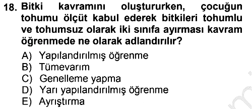 Okulöncesinde Matematik Eğitimi 2012-2013 Ara Sınav - 18. soru