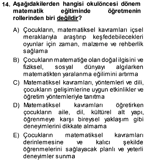 Okulöncesinde Matematik Eğitimi 2013-2014 Ara Sınav - 14. soru