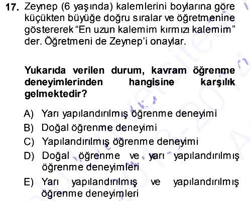 Okulöncesinde Matematik Eğitimi 2013-2014 Ara Sınav - 17. soru