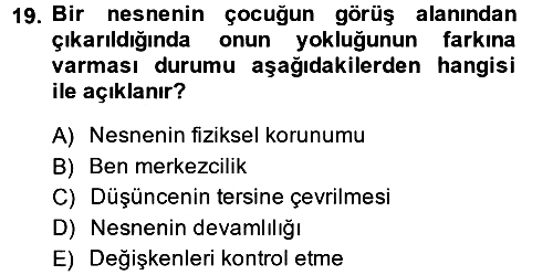 Okulöncesinde Matematik Eğitimi 2014-2015 Ara Sınav - 19. soru