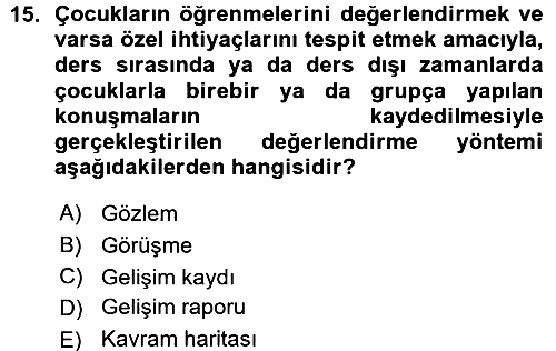 Okulöncesinde Matematik Eğitimi 2015-2016 Ara Sınav - 15. soru