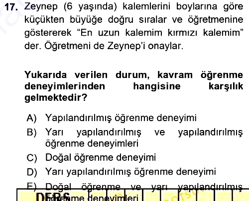 Okulöncesinde Matematik Eğitimi 2015-2016 Ara Sınav - 17. soru