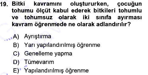 Okulöncesinde Matematik Eğitimi 2015-2016 Ara Sınav - 19. soru