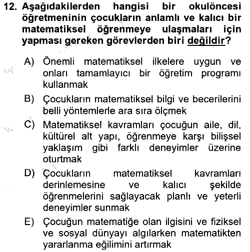 Okulöncesinde Matematik Eğitimi 2016-2017 Ara Sınav - 12. soru
