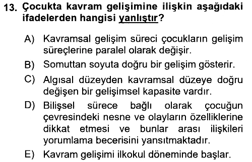 Okulöncesinde Matematik Eğitimi 2016-2017 Ara Sınav - 13. soru