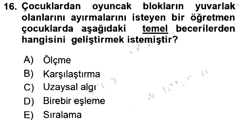 Okulöncesinde Matematik Eğitimi 2016-2017 Ara Sınav - 16. soru