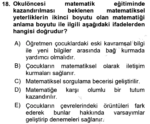 Okulöncesinde Matematik Eğitimi 2016-2017 Ara Sınav - 18. soru