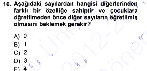 Okulöncesinde Matematik Eğitimi 2012-2013 Dönem Sonu Sınavı - 16. soru