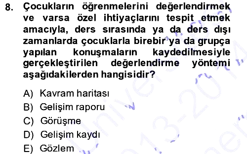 Okulöncesinde Matematik Eğitimi 2013-2014 Dönem Sonu Sınavı - 8. soru