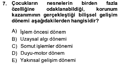 Okulöncesinde Matematik Eğitimi 2014-2015 Dönem Sonu Sınavı - 7. soru