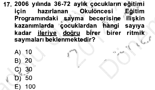 Okulöncesinde Matematik Eğitimi 2014-2015 Dönem Sonu Sınavı - 17. soru