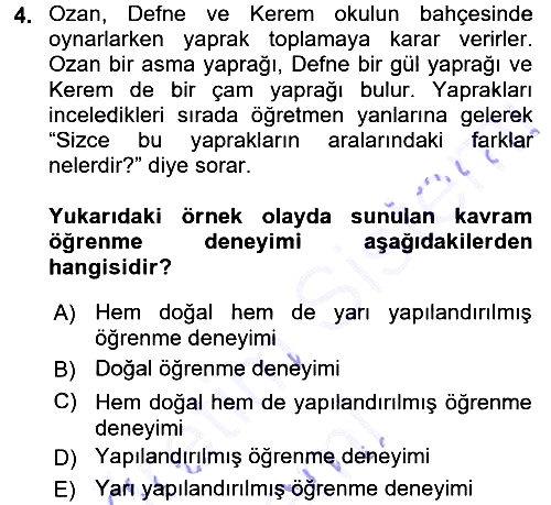 Okulöncesinde Matematik Eğitimi 2015-2016 Dönem Sonu Sınavı - 4. soru