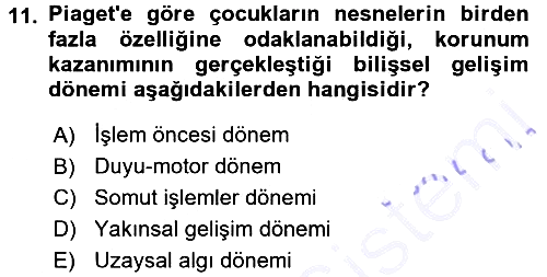 Okulöncesinde Matematik Eğitimi 2015-2016 Dönem Sonu Sınavı - 11. soru