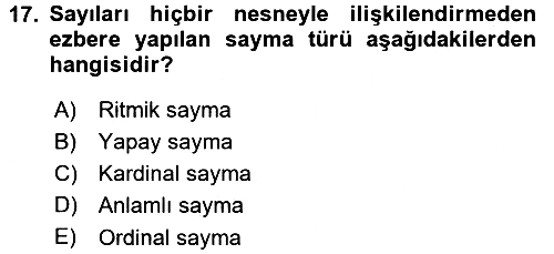 Okulöncesinde Matematik Eğitimi 2015-2016 Dönem Sonu Sınavı - 17. soru