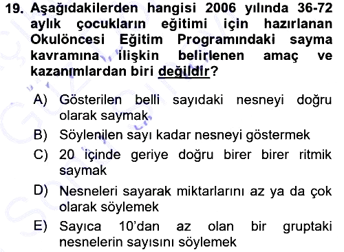 Okulöncesinde Matematik Eğitimi 2015-2016 Dönem Sonu Sınavı - 19. soru