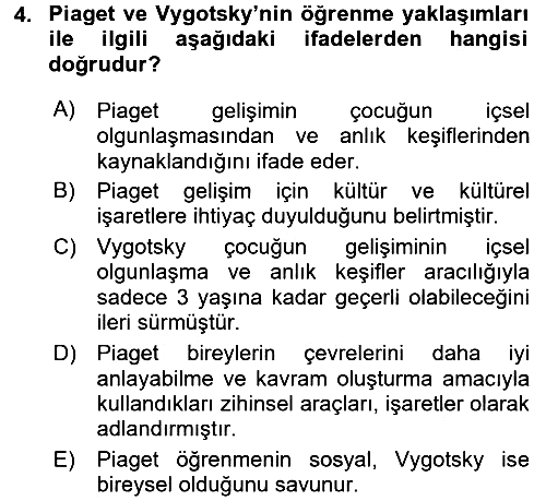 Okulöncesinde Matematik Eğitimi 2016-2017 Dönem Sonu Sınavı - 4. soru