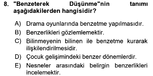 Okulöncesinde Matematik Eğitimi 2016-2017 Dönem Sonu Sınavı - 8. soru