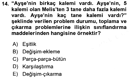 Okulöncesinde Matematik Eğitimi 2016-2017 Dönem Sonu Sınavı - 14. soru