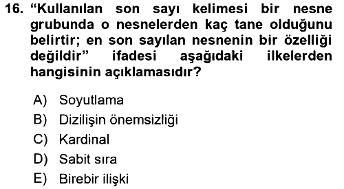 Okulöncesinde Matematik Eğitimi 2016-2017 Dönem Sonu Sınavı - 16. soru