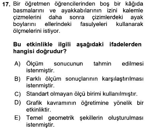 Okulöncesinde Matematik Eğitimi 2016-2017 Dönem Sonu Sınavı - 17. soru
