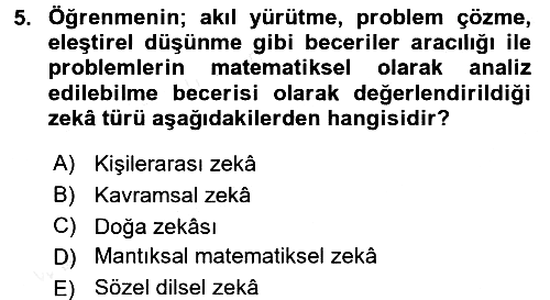 Okulöncesinde Matematik Eğitimi 2017-2018 Dönem Sonu Sınavı - 5. soru