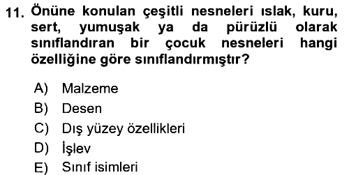Okulöncesinde Matematik Eğitimi 2017-2018 Dönem Sonu Sınavı - 11. soru