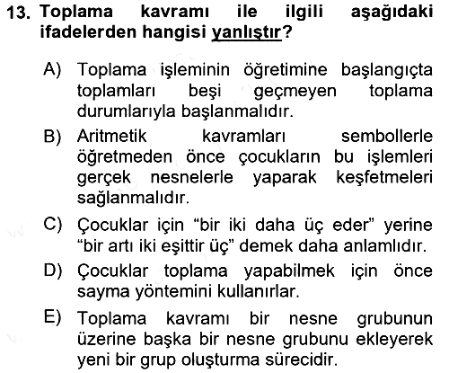 Okulöncesinde Matematik Eğitimi 2017-2018 Dönem Sonu Sınavı - 13. soru