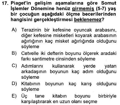 Okulöncesinde Matematik Eğitimi 2017-2018 Dönem Sonu Sınavı - 17. soru