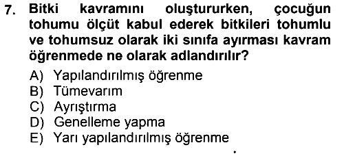 Okulöncesinde Matematik Eğitimi 2013-2014 Tek Ders Sınavı - 7. soru