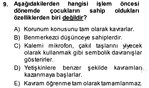 Okulöncesinde Matematik Eğitimi 2013-2014 Tek Ders Sınavı - 9. soru