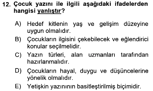Okulöncesinde Yaratıcılık 2016-2017 3 Ders Sınavı - 12. soru